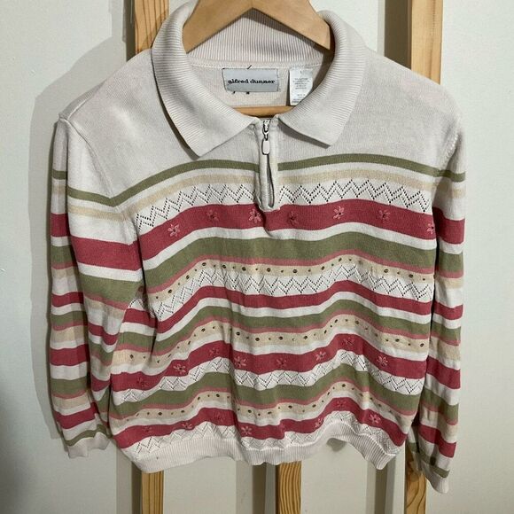 Alfred Dunner collared , v-neck half zip sweater striped size large - Picture 3 of 11